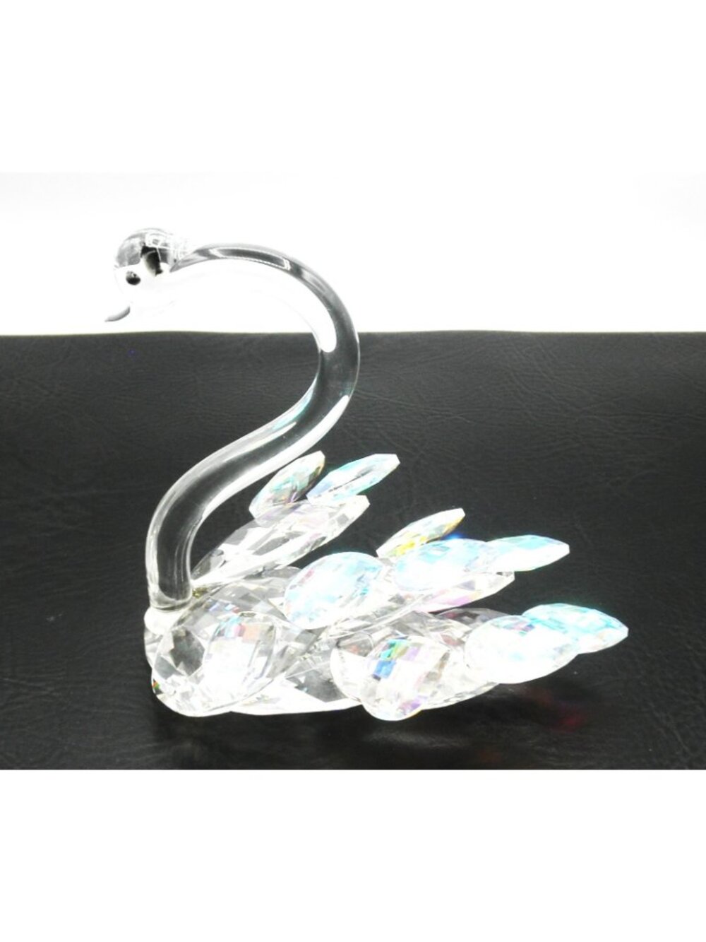 Art Glass Swan Figurine Bedazzled with Large Dichroic Faceted Crystals Stunning! - Picture 2 of 11